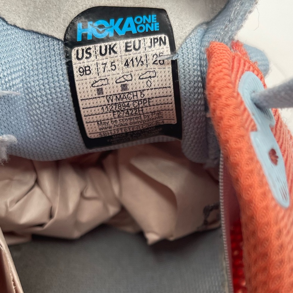 Hoka One One Shoes Womens 9B Mach 5 Athletic Running Sneakers Orange Fabric - Picture 6 of 7